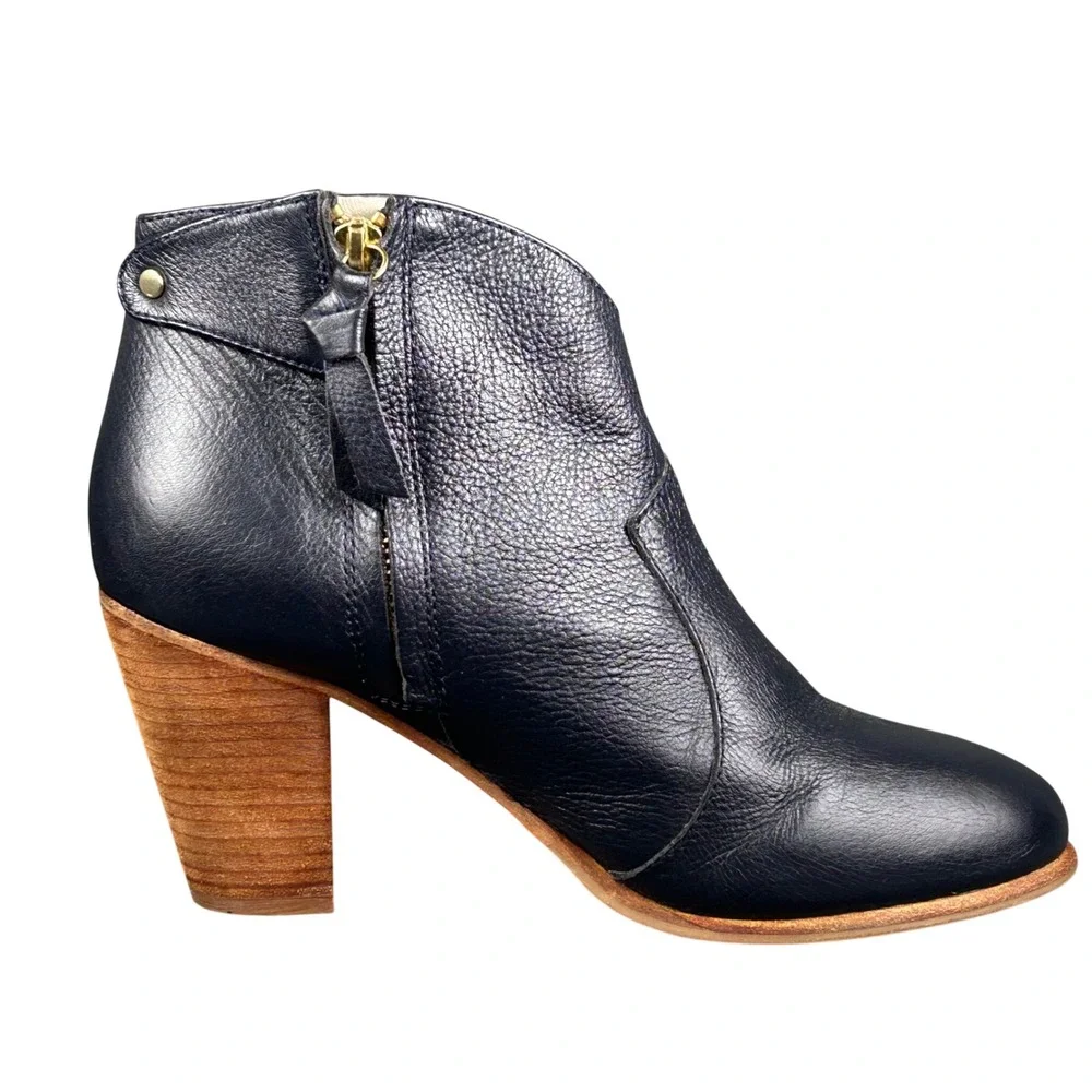 Boden Womens Navy Blue Leather Ankle Boots Stacked Block Heel 613071 Size 40‎